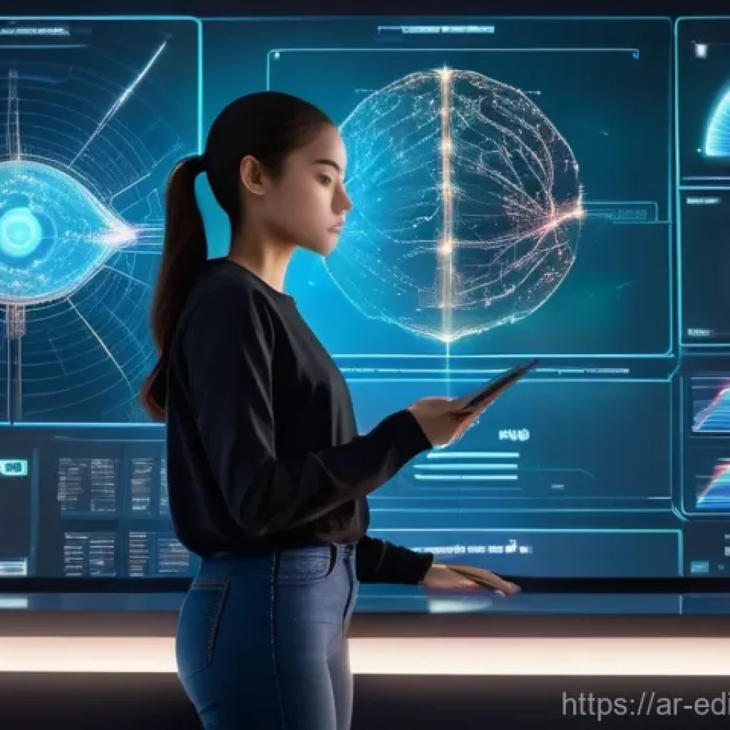 감각적 학습을 위한 온라인 리소스 활용법 - **Prompt 1: Interactive Holographic Biology Learning**
A young female student, approximately 16 ...