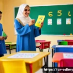Home 19 감각적 학습을 위한 비전통적 방법 탐구 - A vibrant elementary school classroom scene in a modern Arab school, featuring young children around...